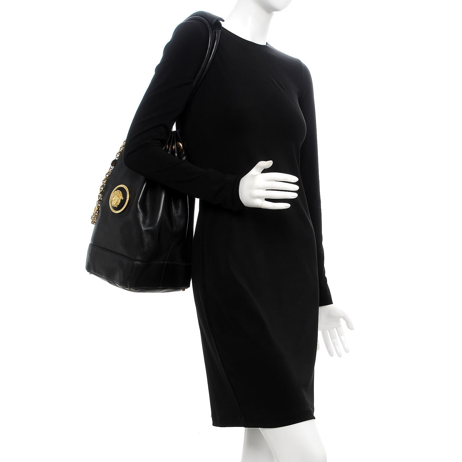 Versace Calfskin Drawstring Bag Black 2 of 13