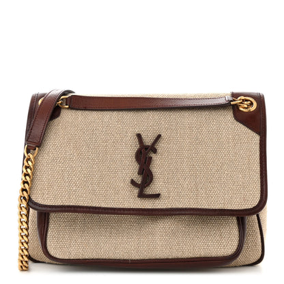 Saint Laurent Cotton Canvas Vintage Calfskin Monogram Medium Niki Chain Satchel Natural Chocolate 1 of 13