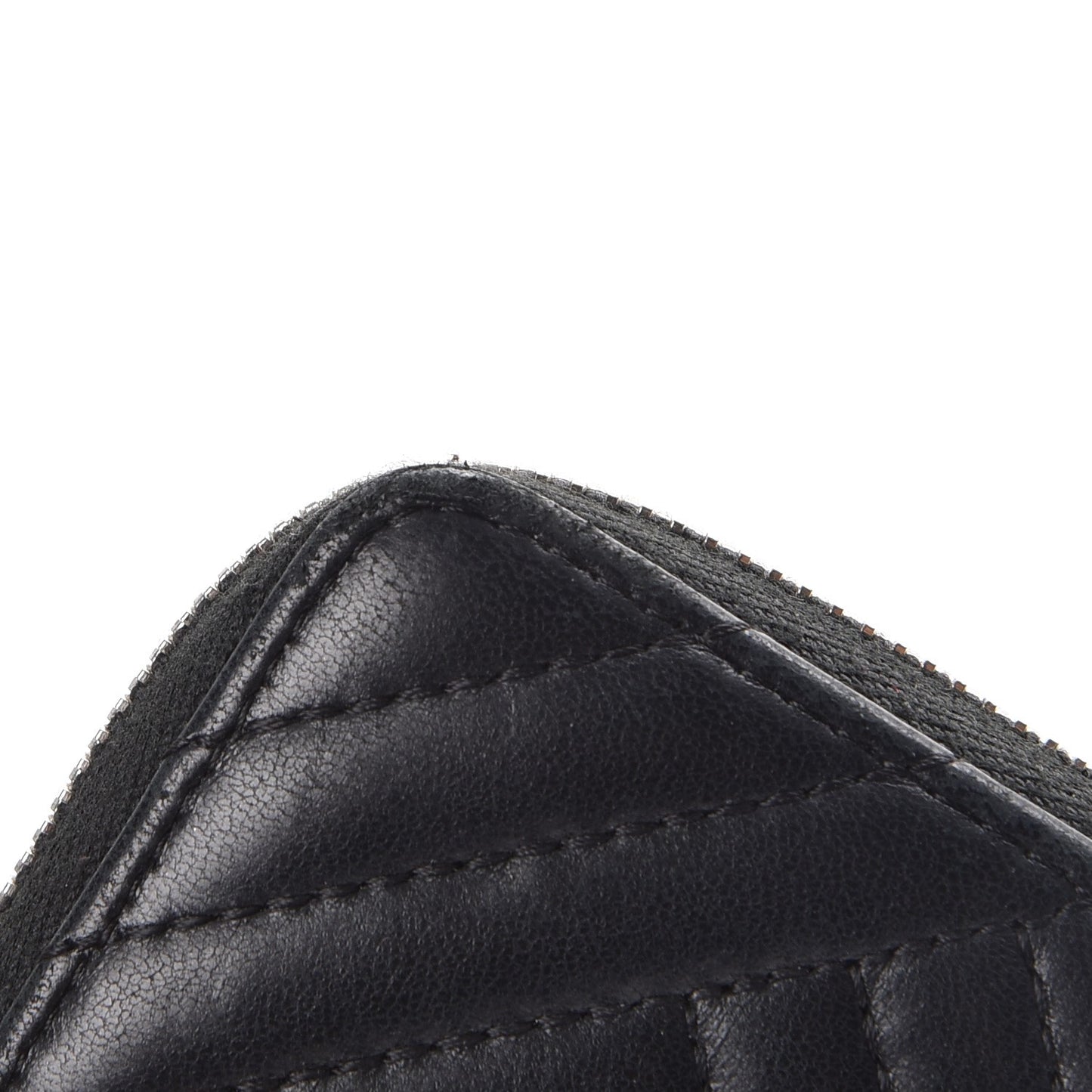 Lambskin Quilted Crossing Zip Around Coin Purse Black