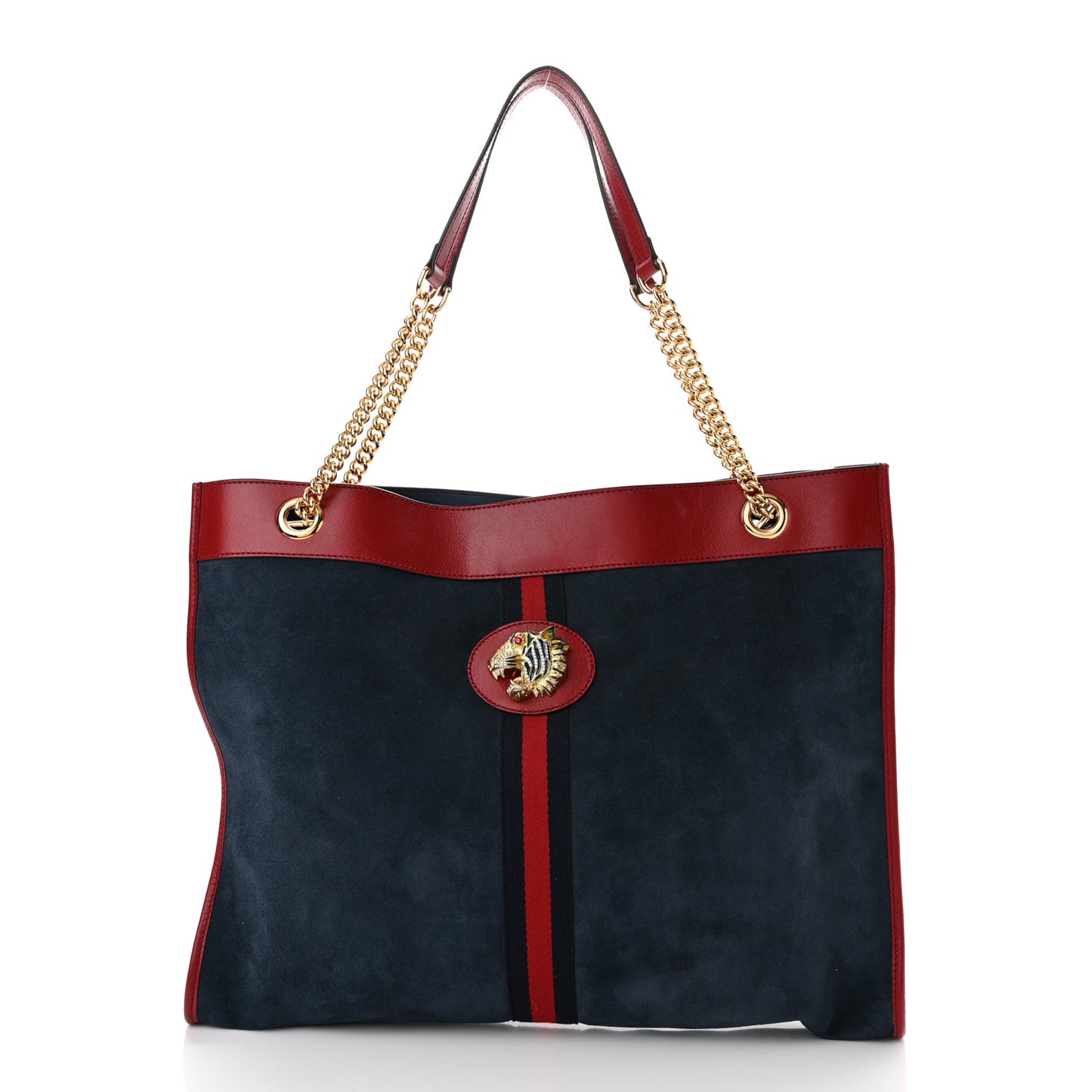Suede Calfskin Large Rajah Chain Tote New Blue Romantic Cherry