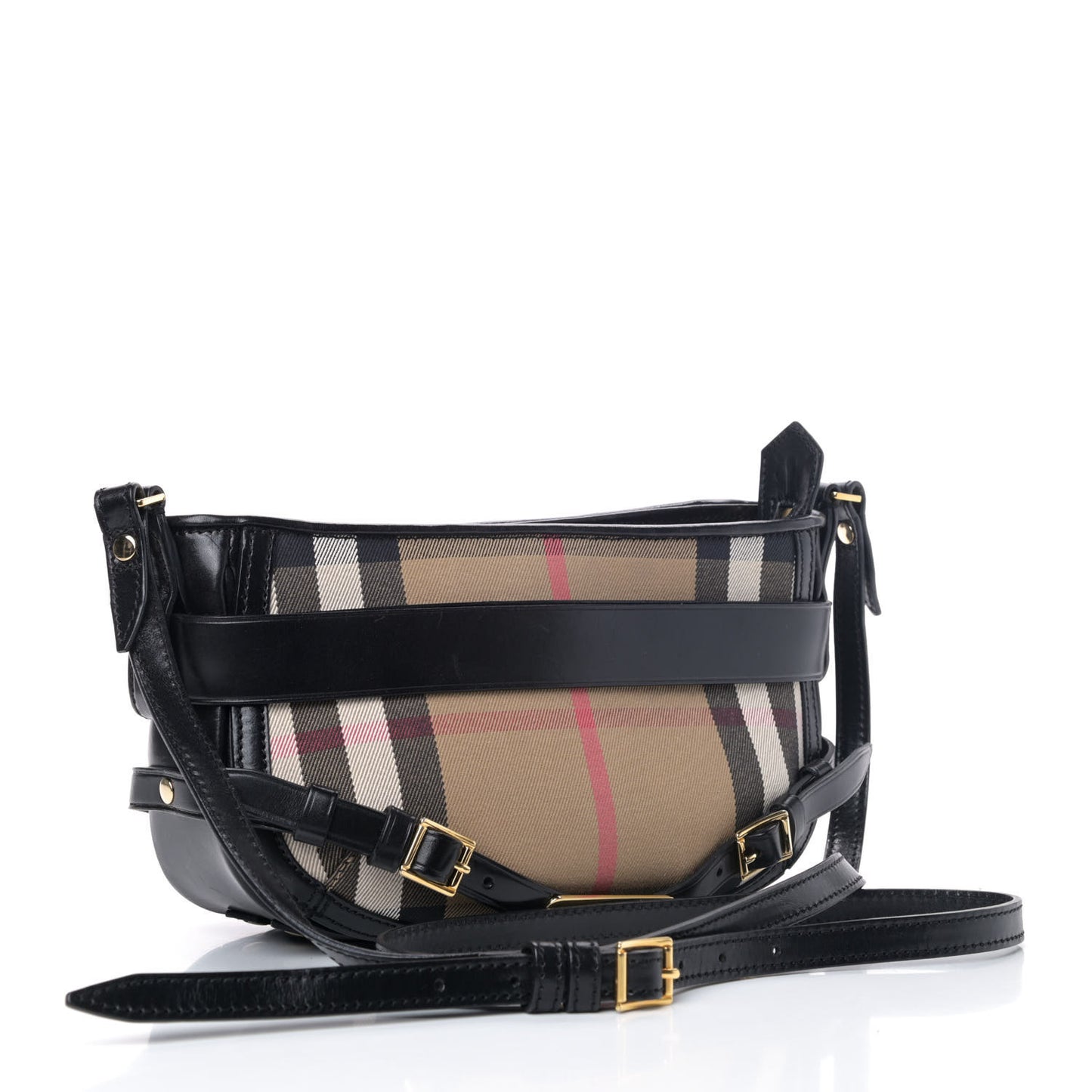 House Check Bridle Calfskin Crossbody Black