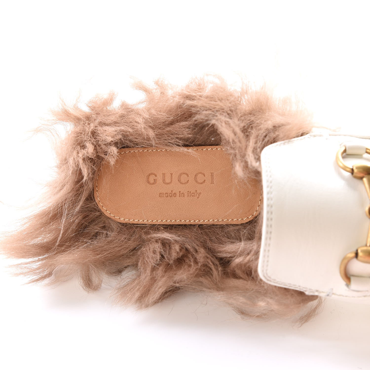 Gucci Malaga Kid Fur Womens Princetown Slippers 37.5 Dusty White Naturale 7 of 8