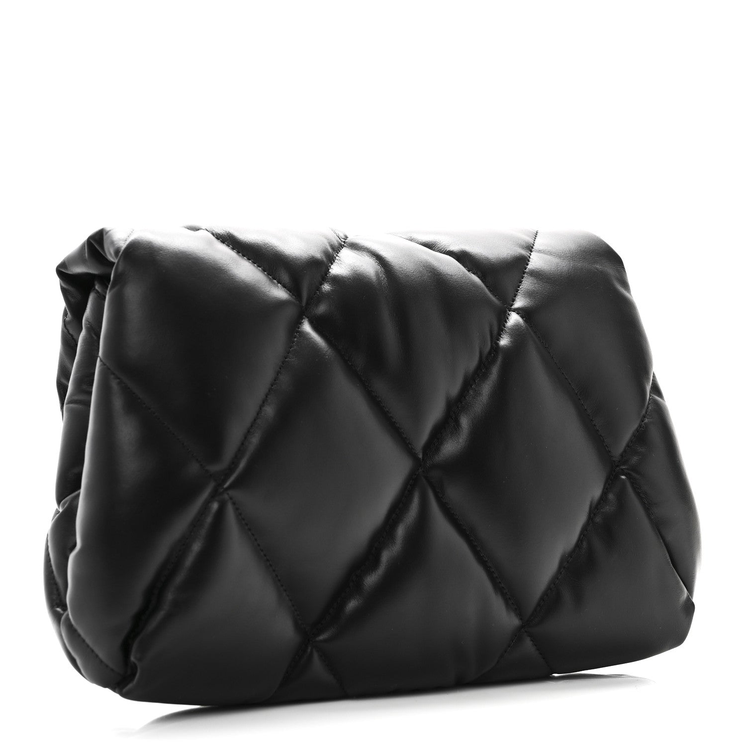Balenciaga Nappa Calfskin Quilted Touch B Puffy Clutch Black 3 of 10