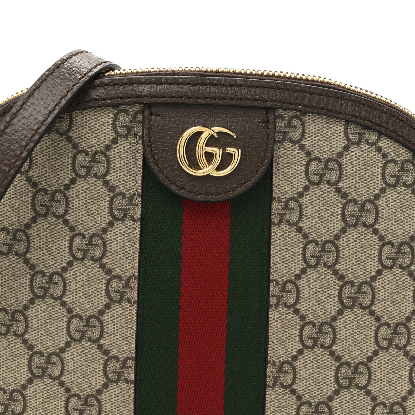 GG Supreme Monogram Textured Dollar Calfskin Web Small Ophidia Dome Shoulder Bag Beige Ebony New Acero