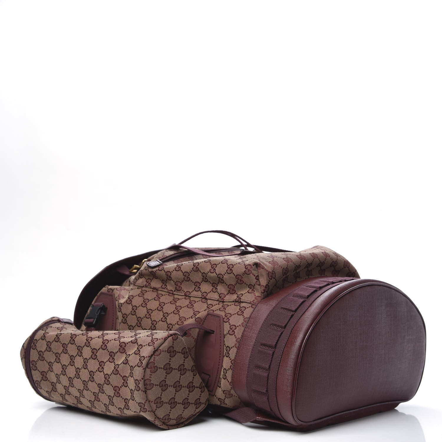 Gucci GG Monogram Script Logo Large Double Pocket Backpack Sahara Rubino Bordeaux 3 of 10