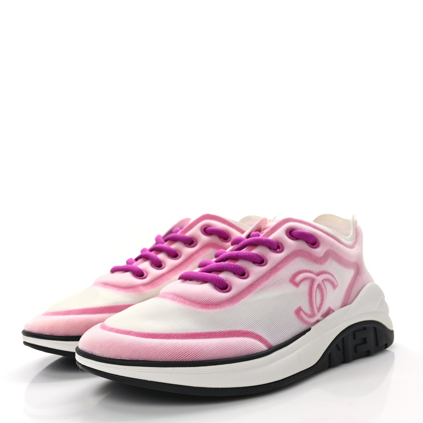 Calfskin Mesh Lyrca Womens Logo Sneakers 37 White Pink
