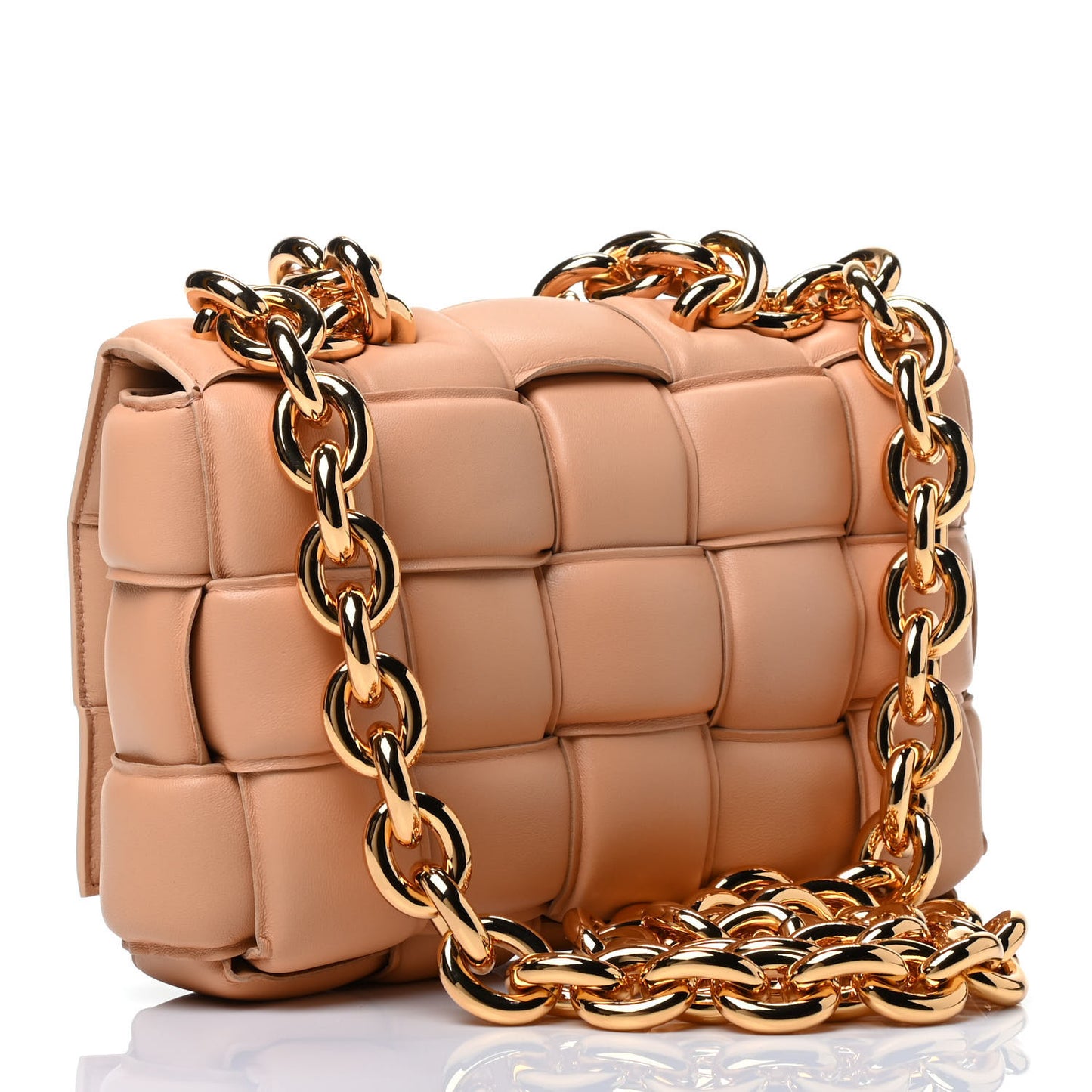 Lambskin Maxi Intreccio Padded Chain Cassette Crossbody Bag Almond
