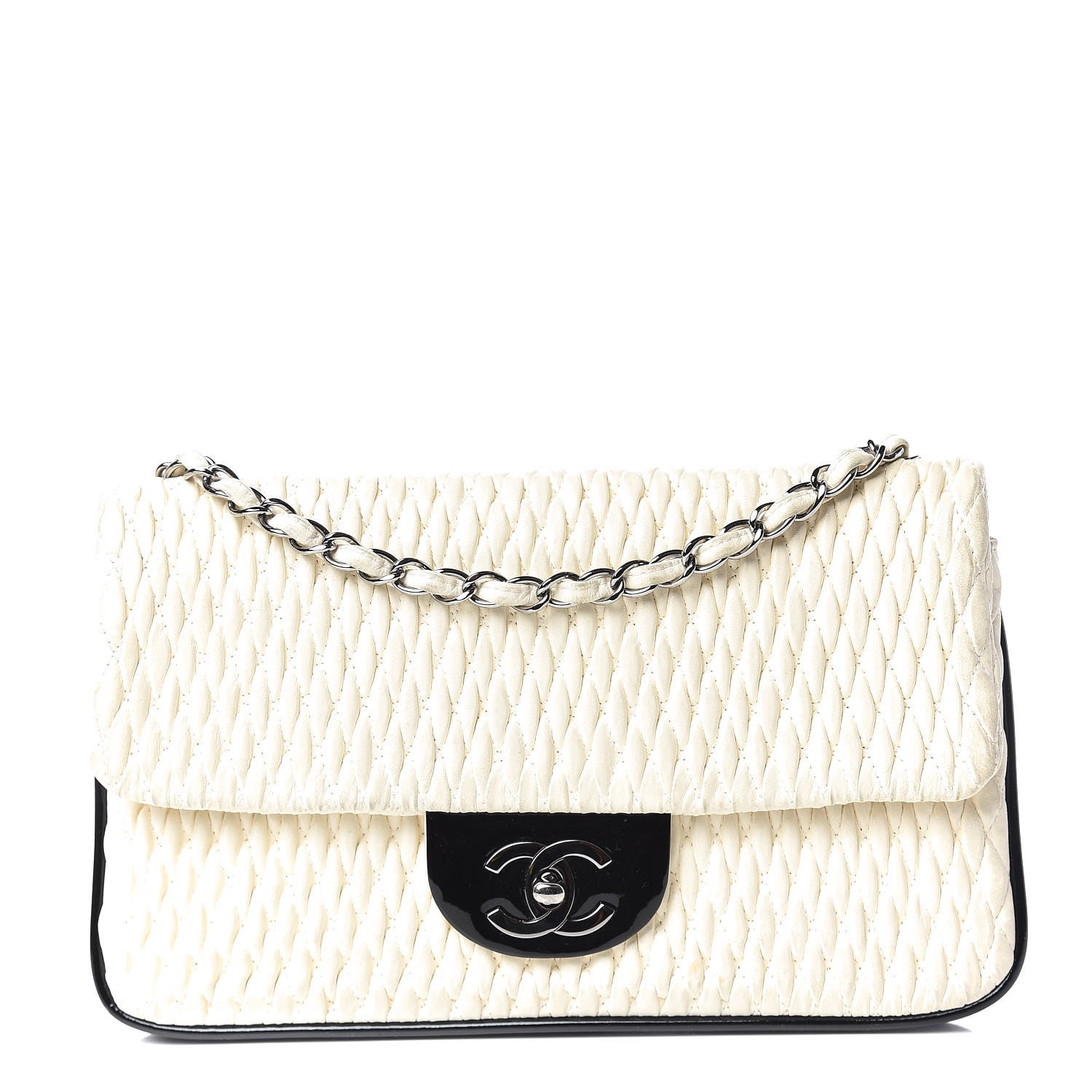 Chanel Vinyl Lambskin Quilted Shoulder Flap Beige Black 1 of 16