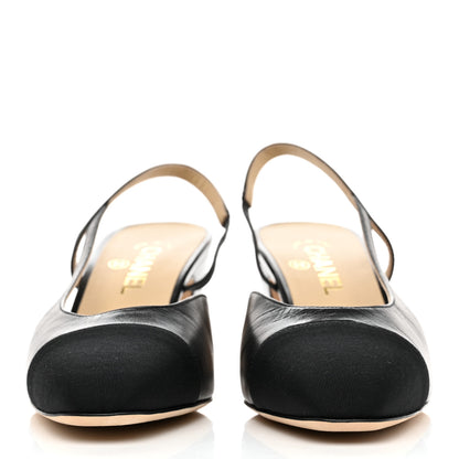 Chanel Goatskin Grosgrain Cap Toe CC Slingback Sandals 41 Black 2 of 8
