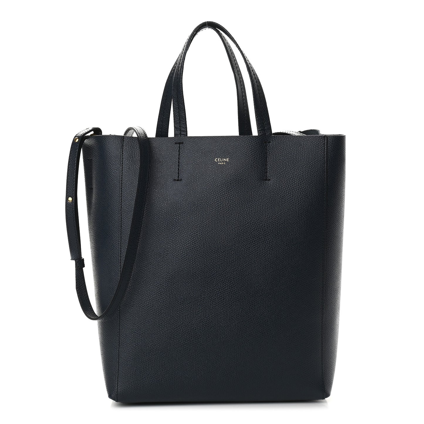 Grained Calfskin Small Vertical Cabas Navy