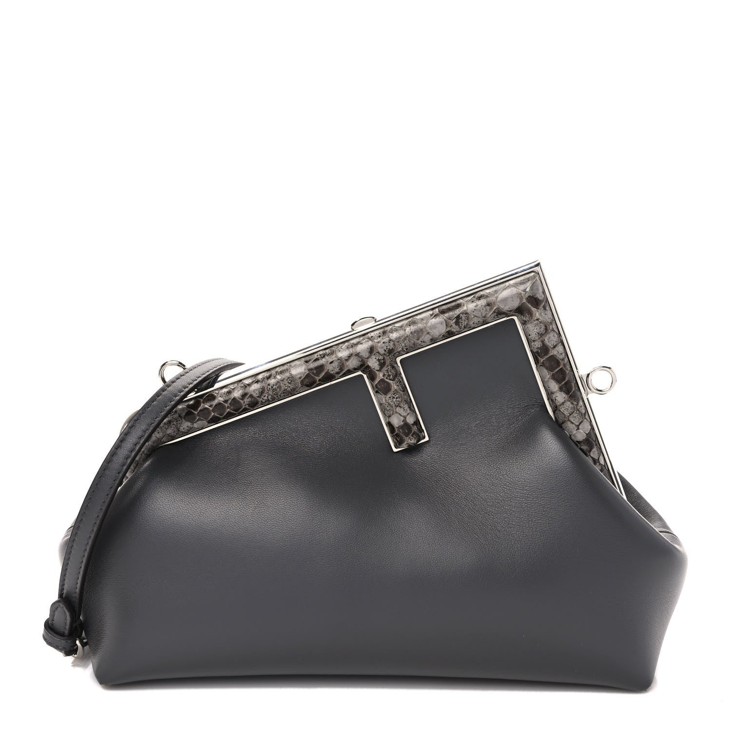 Fendi Shiny Nappa Snakeskin Small Fendi First Anthracite Asfalto 1 of 8