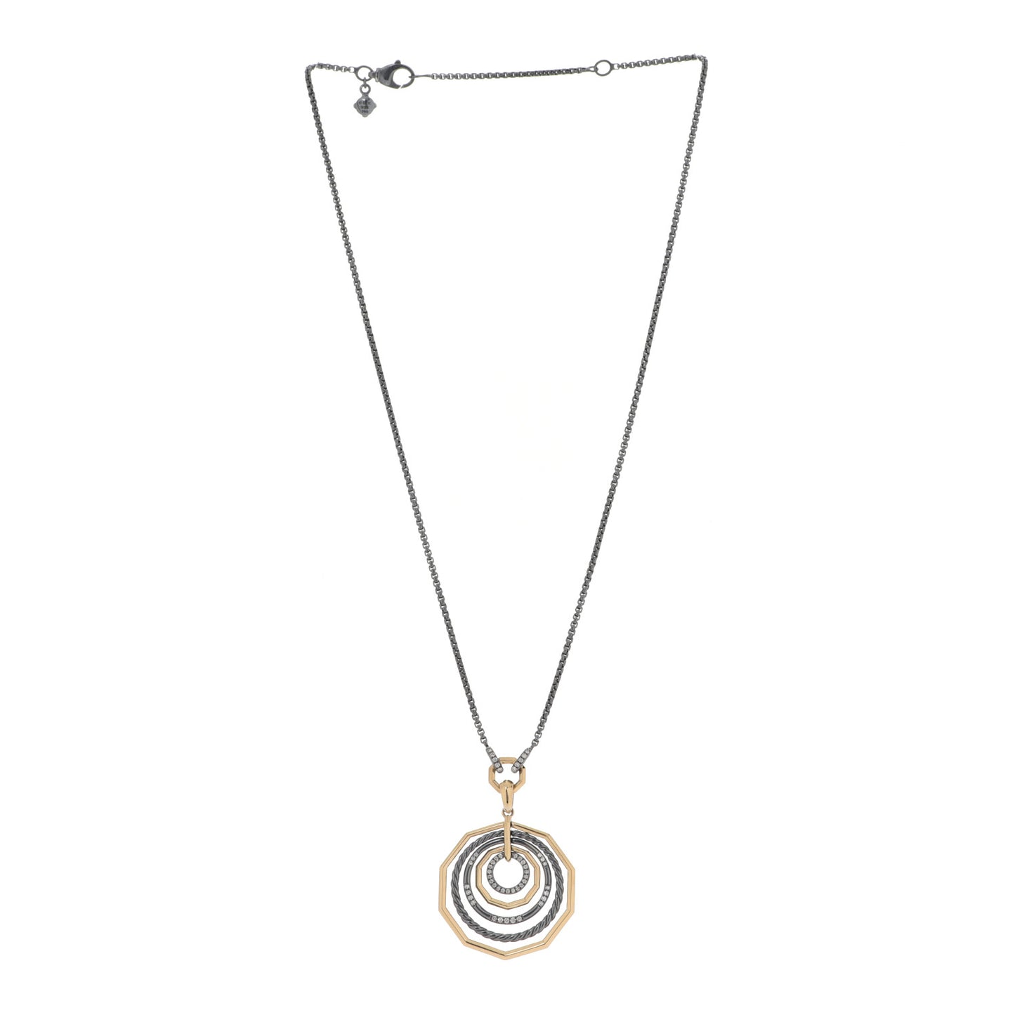 Darkened Sterling Silver 18K Yellow Gold Diamond Medium Stax Pendant Necklace