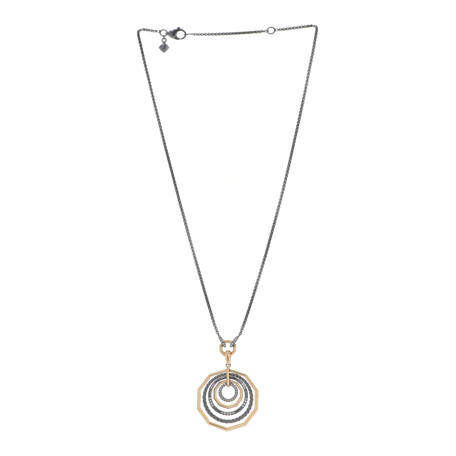 David Yurman Darkened Sterling Silver 18K Yellow Gold Diamond Medium Stax Pendant Necklace 3 of 6