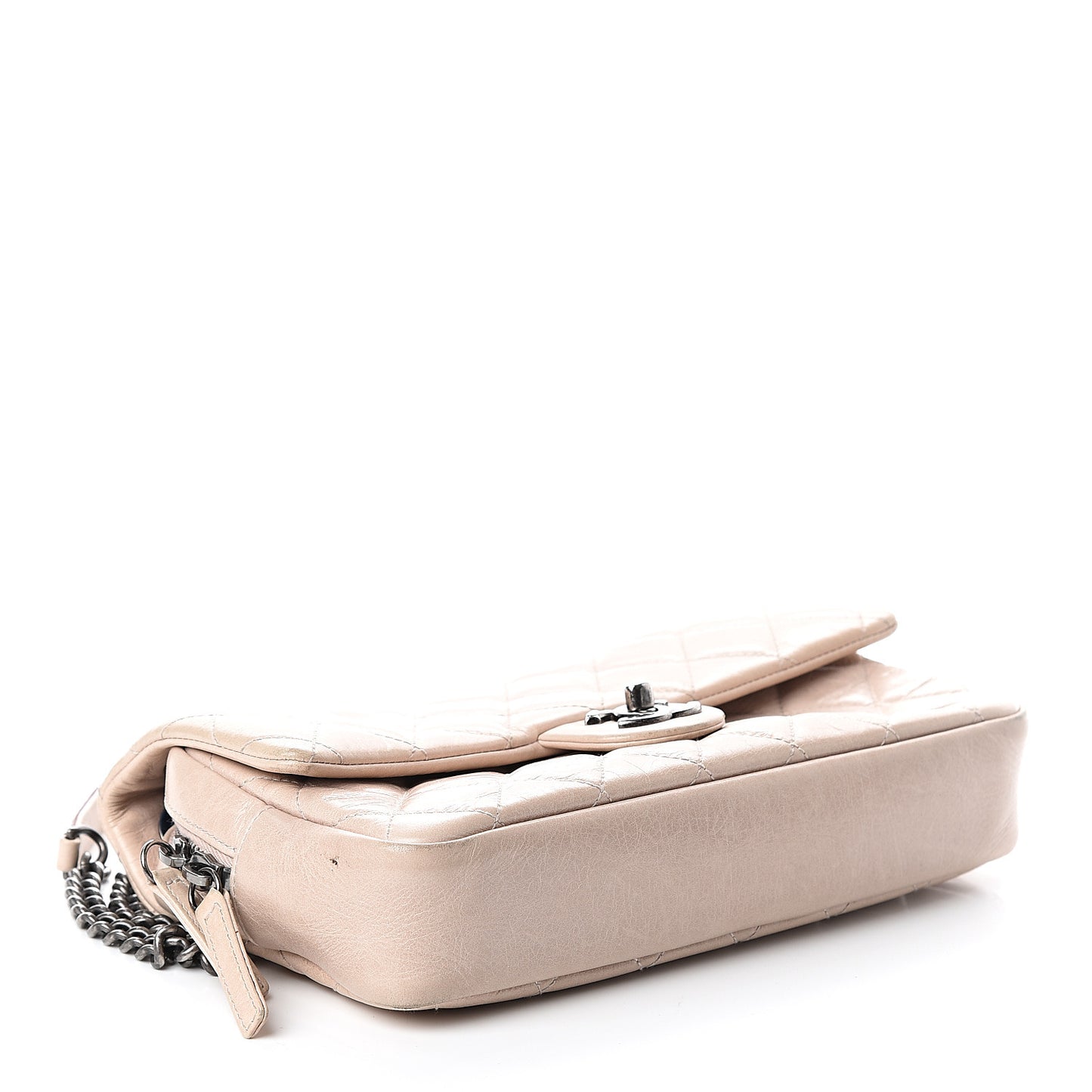 Glazed Calfskin Quilted Medium Duo Flap Beige