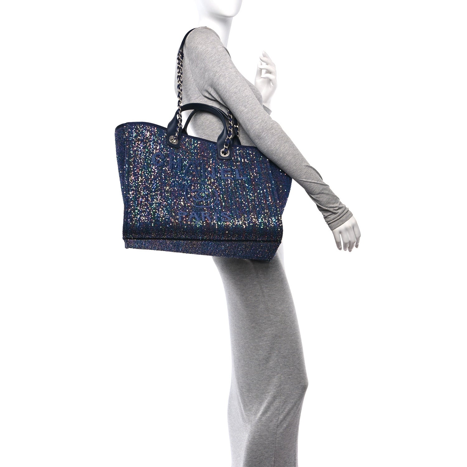 Chanel Calfskin Sequin Medium Deauville Tote Blue Multicolor 2 of 11