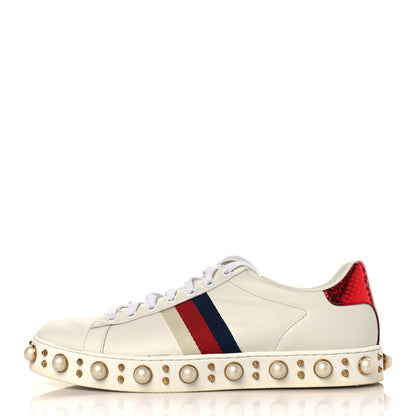 Gucci Calfskin Ayers Web Pearl Studded Womens Ace Sneakers 39.5 White 1 of 8