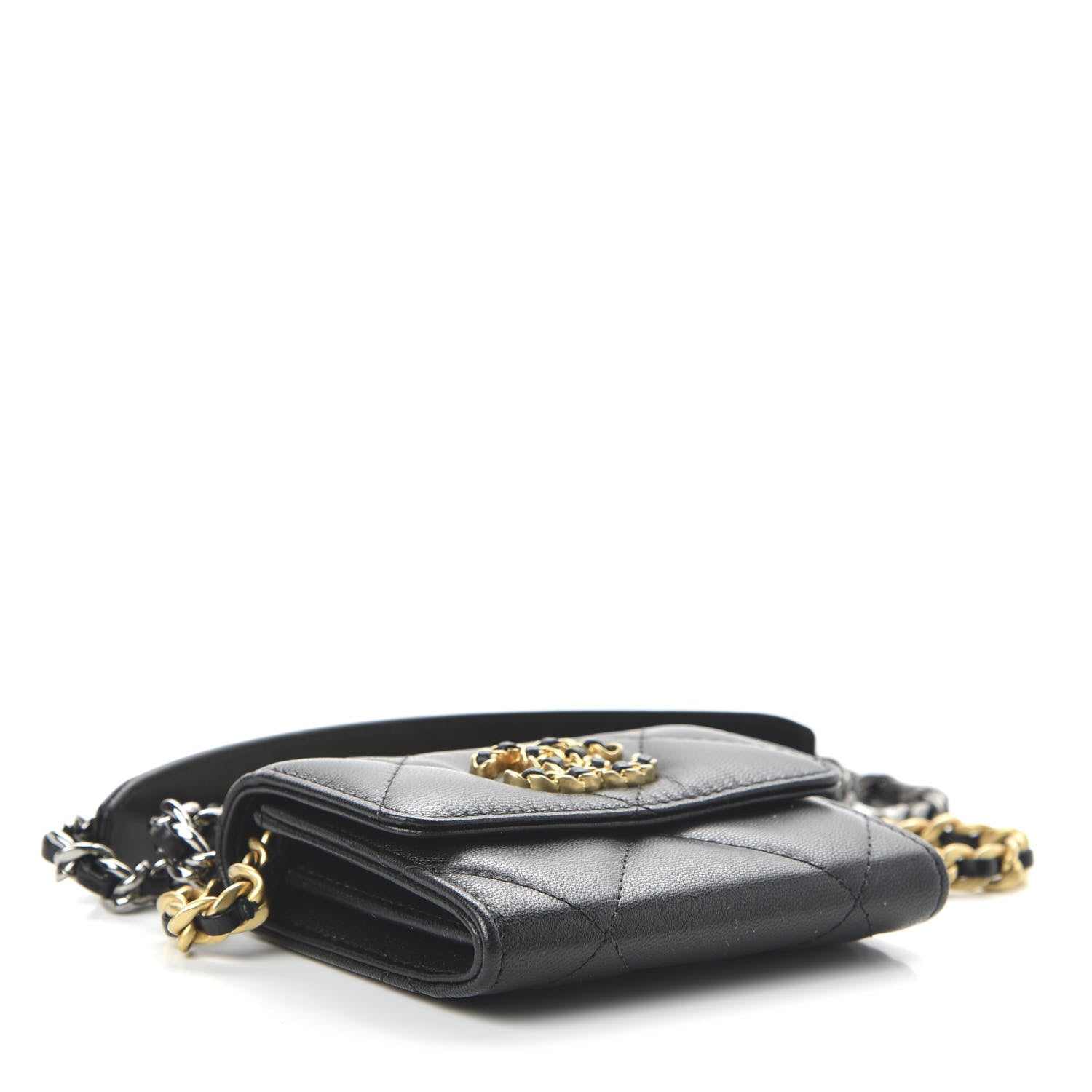 Chanel Shiny Goatskin Quilted 19 Flap Coin Purse With Chain Black 4 of 11