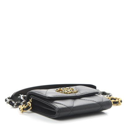 Chanel Shiny Goatskin Quilted 19 Flap Coin Purse With Chain Black 4 of 11