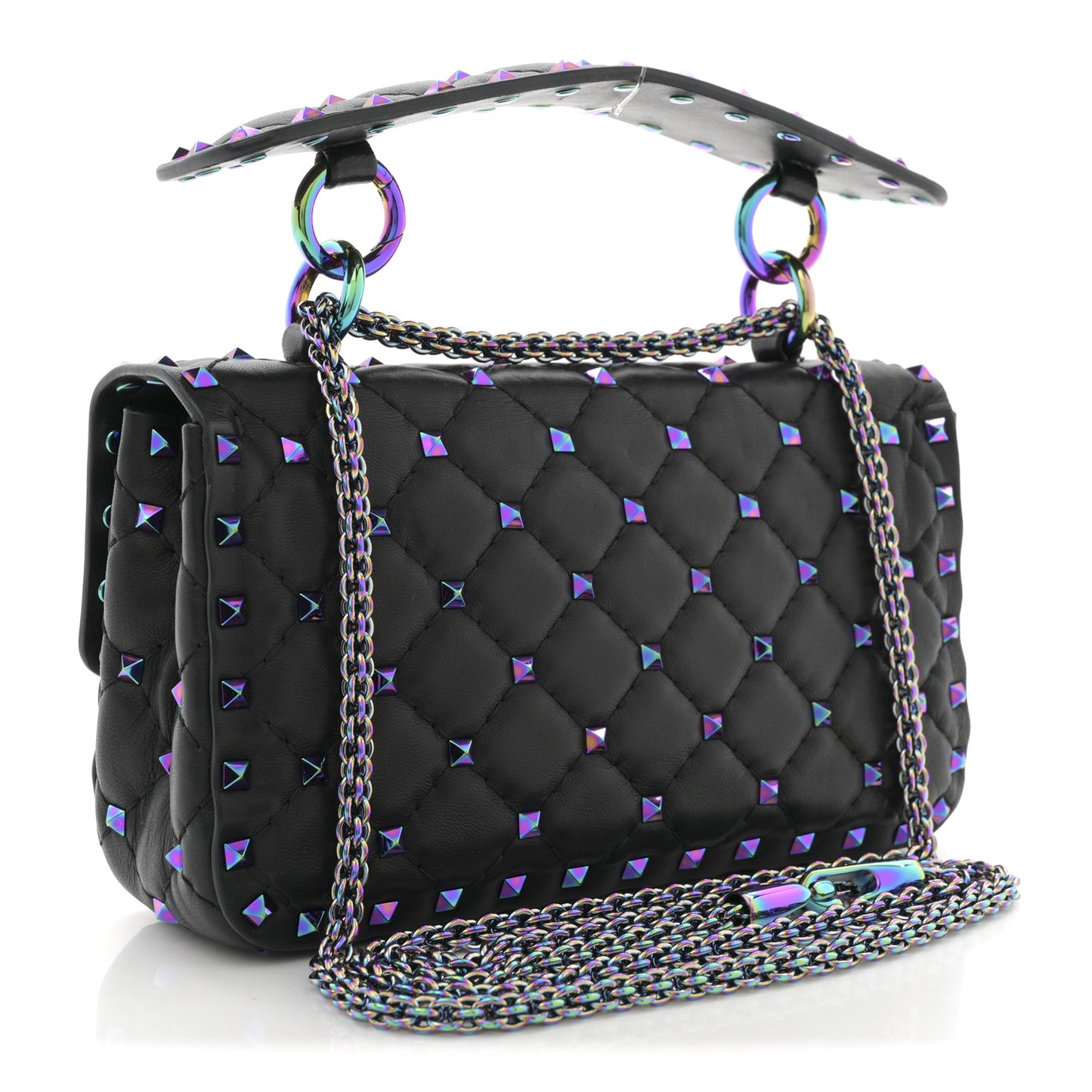 Lambskin Oil Slick Small Rockstud Spike Shoulder Bag Black