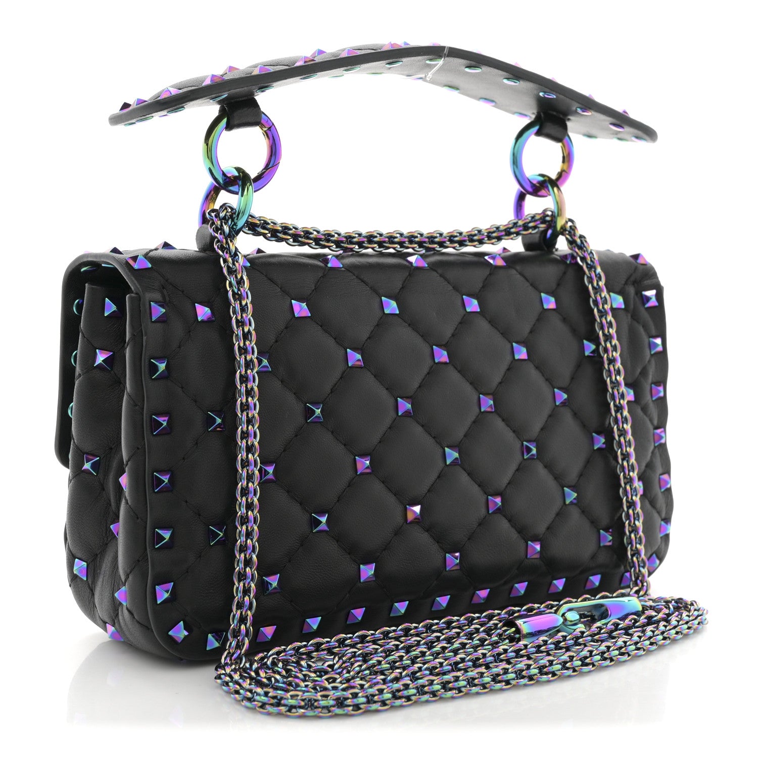 Valentino Garavani Lambskin Oil Slick Small Rockstud Spike Shoulder Bag Black 3 of 10