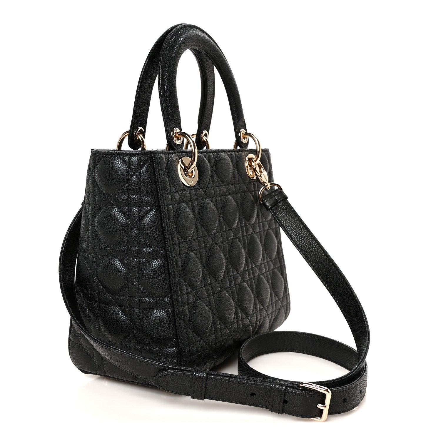 Christian Dior Grained Calfskin Cannage Medium Lady Dior Black 3 of 11