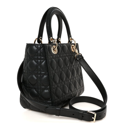 Christian Dior Grained Calfskin Cannage Medium Lady Dior Black 3 of 11