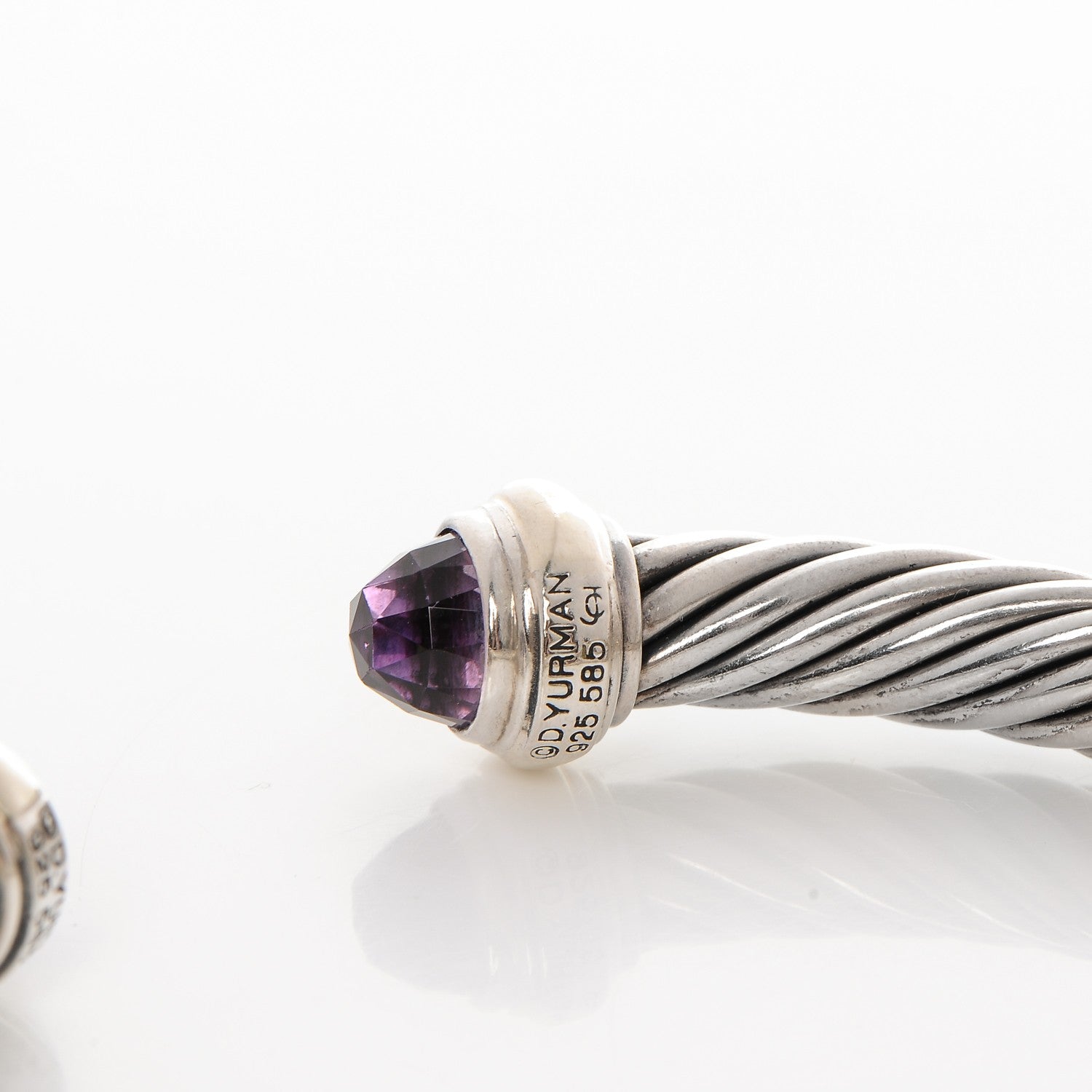 David Yurman Sterling Silver 14K Yellow Gold Amethyst 7mm Cable Classics Bracelet 4 of 4