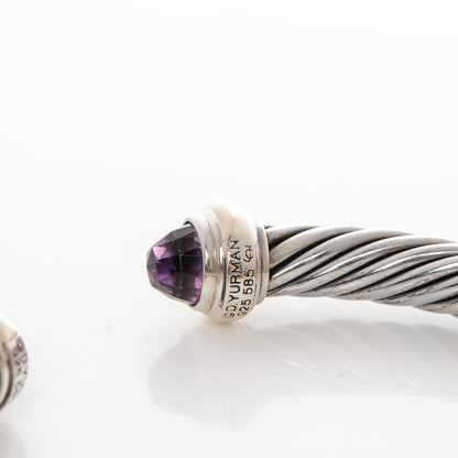 David Yurman Sterling Silver 14K Yellow Gold Amethyst 7mm Cable Classics Bracelet 4 of 4