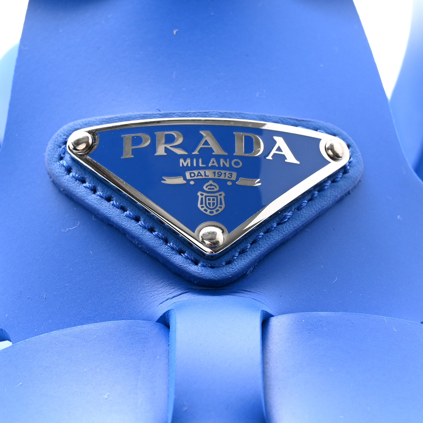 Foam Rubber Metal Triangle Logo Mens Monolith 55mm Cage Sandals 5 Azzurro