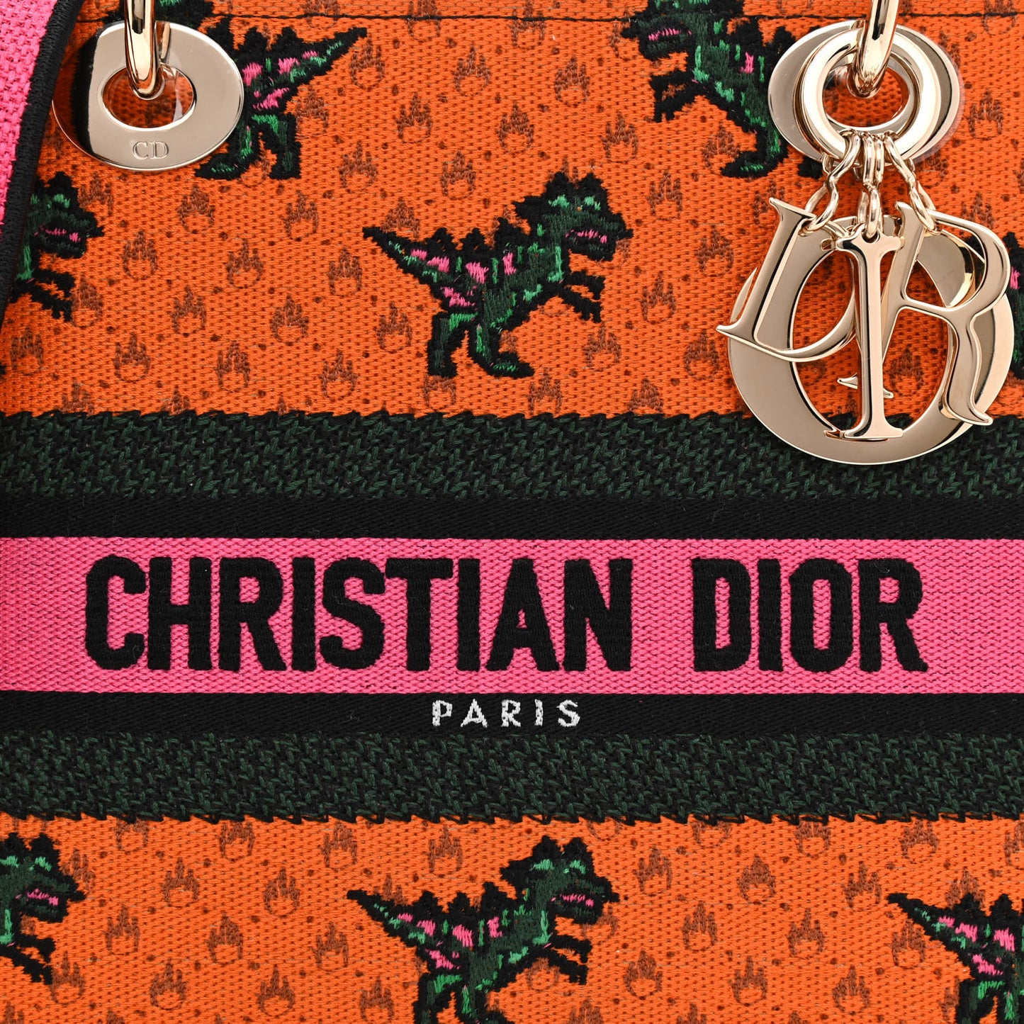 Canvas Embroidered Dino Medium Lady D-Lite Orange Multicolor