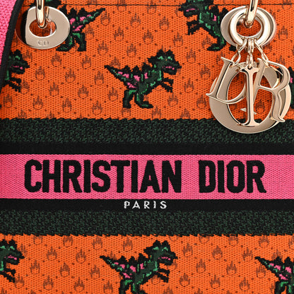 Christian Dior Canvas Embroidered Dino Medium Lady D-Lite Orange Multicolor 8 of 10