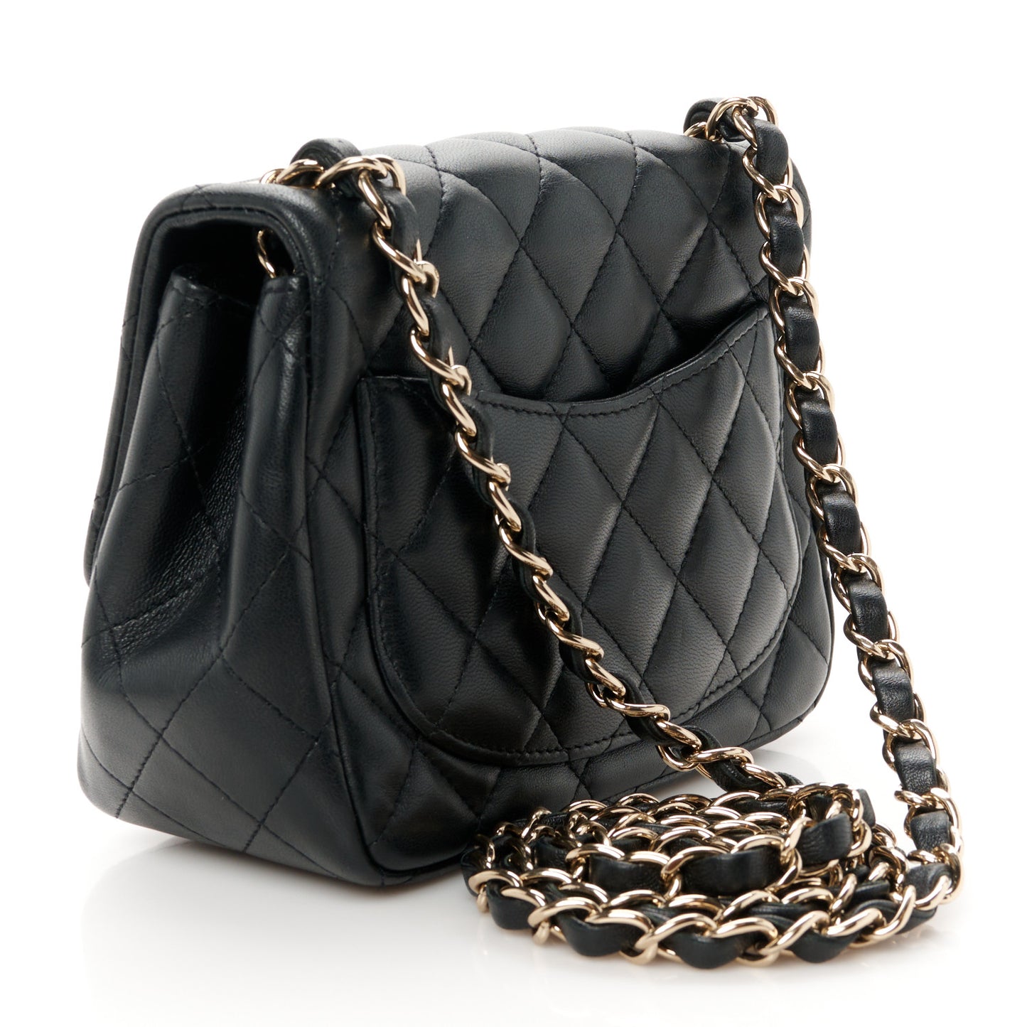 Lambskin Quilted Mini Square Flap Black