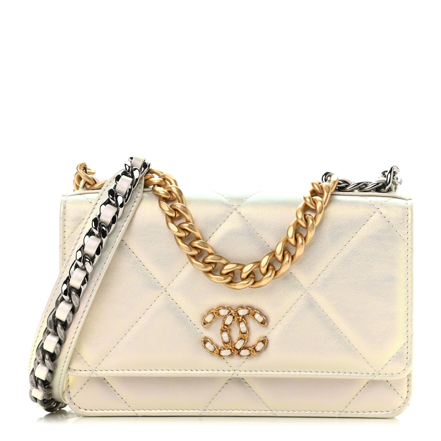 Chanel Iridescent Calfskin Quilted Chanel 19 Wallet On Chain WOC White 1 of 12