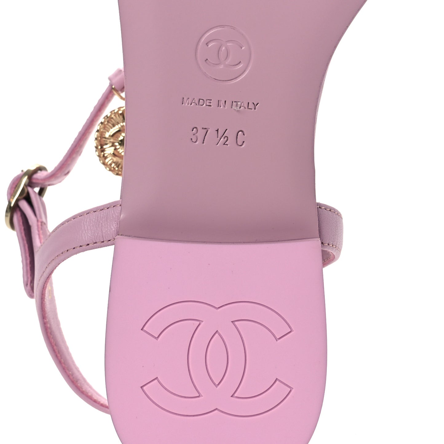 Lambskin Chain CC Logo Thong Sandals 37.5 Pink
