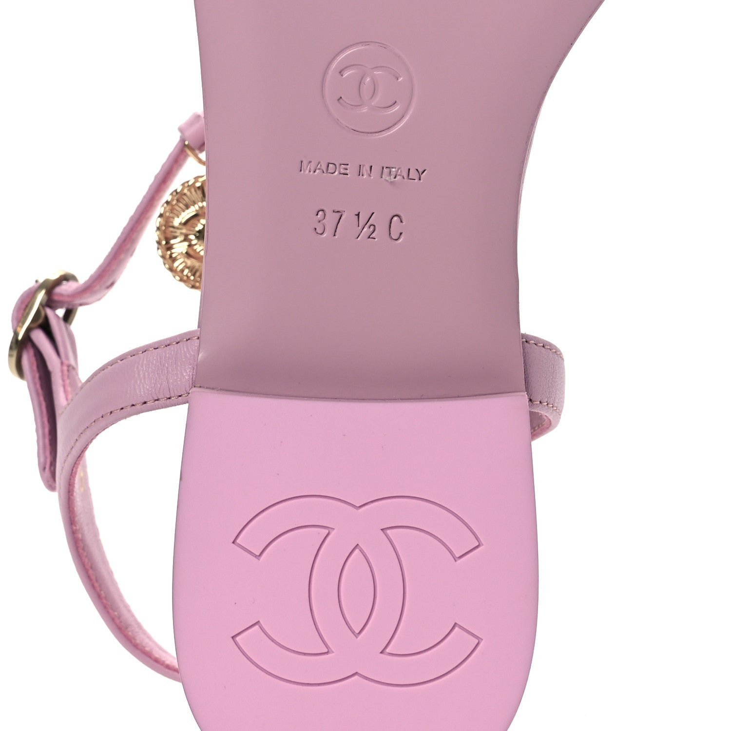 Chanel Lambskin Chain CC Logo Thong Sandals 37.5 Pink 8 of 12