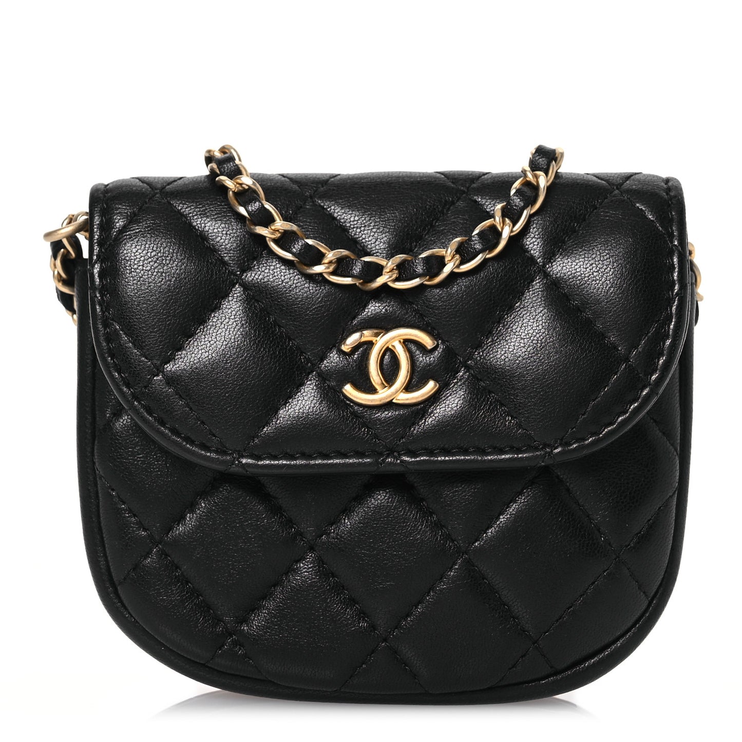 Lambskin Quilted Pearl Crush Waist Bag Black