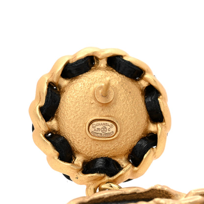 Chanel Lambskin Calfskin Pearl CC Hoop Earrings Gold Black Multicolor 4 of 4