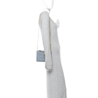 Christian Dior Calfskin Cannage Caro Zipped Pouch With Chain Cloud Blue 2 of 10