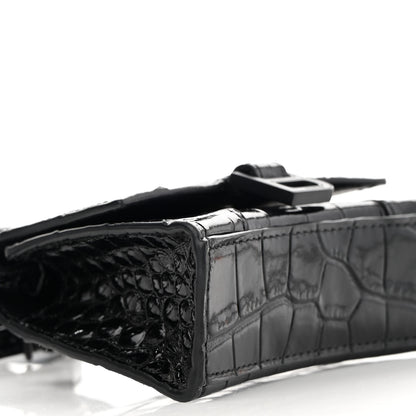 Balenciaga Shiny Calfskin Monochrome Crocodile Embossed Hourglass Top Handle Bag Mini Black 8 of 11