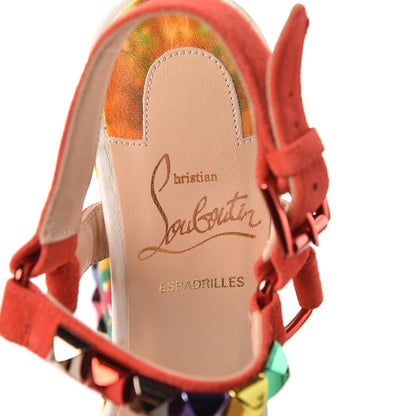 Christian Louboutin Lambskin Suede Cubana Cataclou 140 Wedge Sandals 35 Poppy 9 of 12