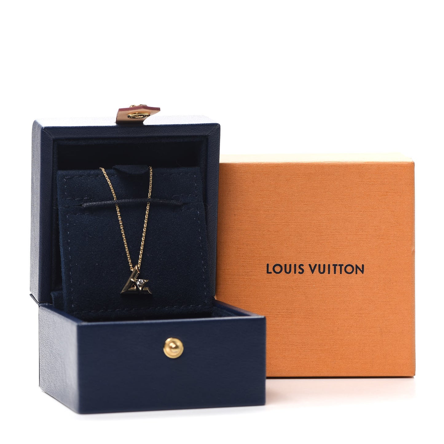 18K Yellow Gold Diamond Small LV Volt One Pendant Necklace
