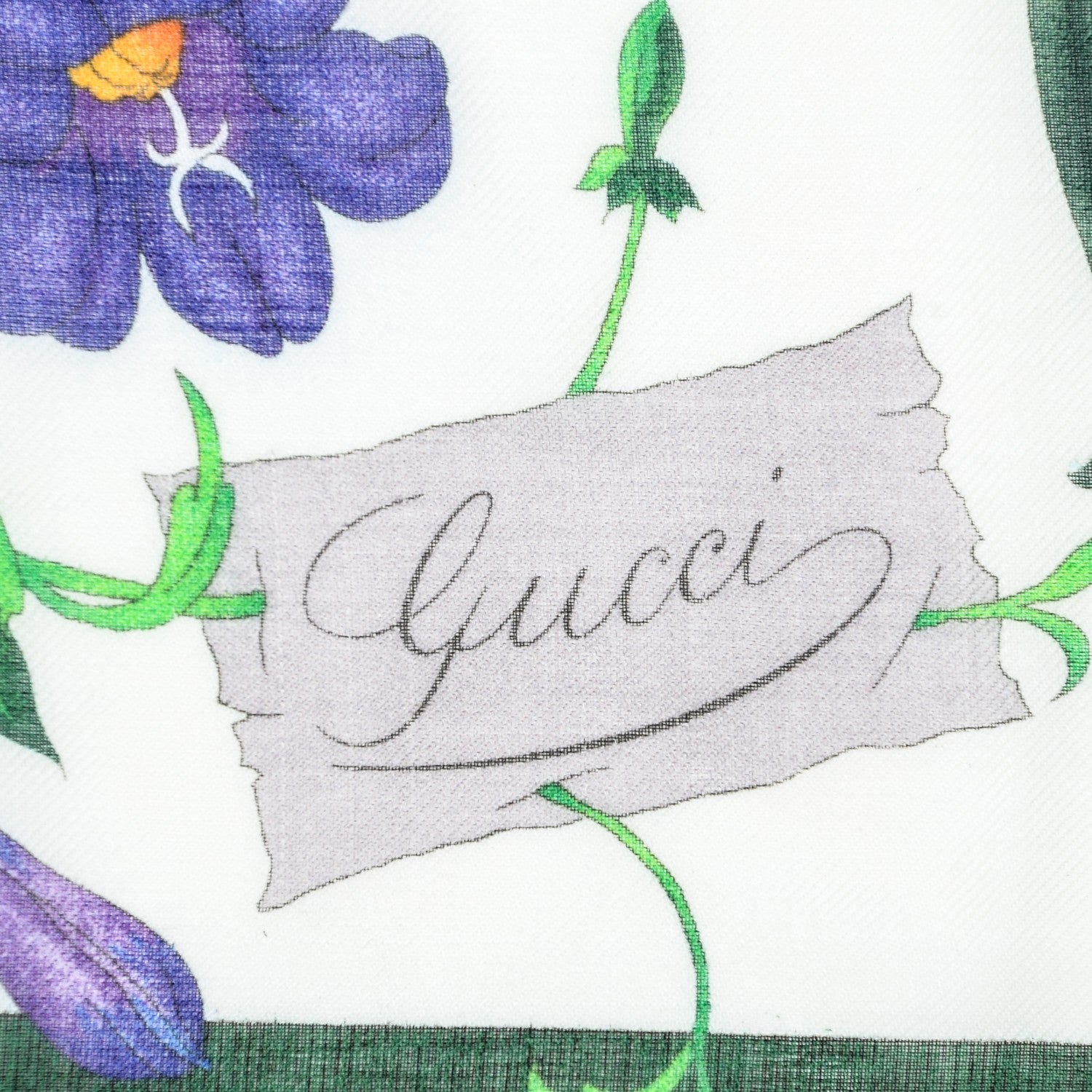 Gucci Wool Silk Floral Web Square Scarf Ivory Dark Green 3 of 6