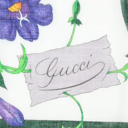 Gucci Wool Silk Floral Web Square Scarf Ivory Dark Green 3 of 6