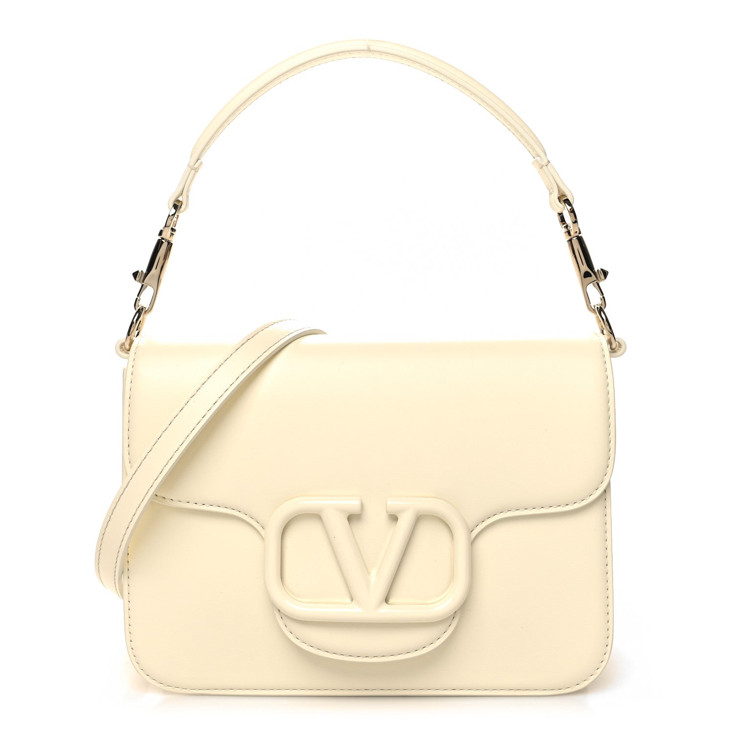 Valentino Garavani Calfskin Enamel VLogo Loco Flap Shoulder Bag Ivory 1 of 10