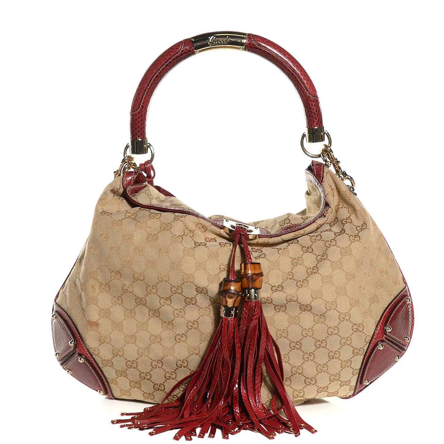 Monogram Python Large Unicef Indy Top Handle Hobo Red