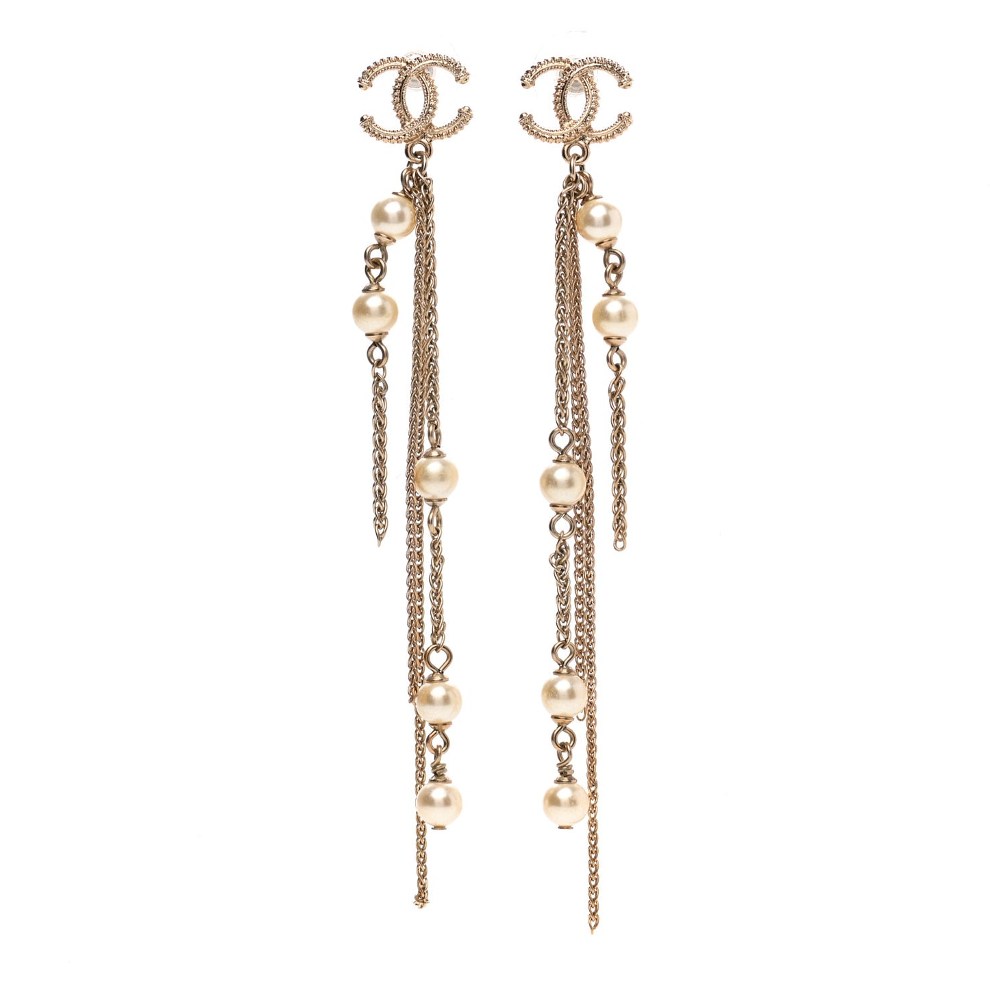Pearl Beaded CC Drop Earrings Gold
