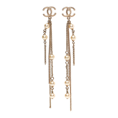 Chanel Pearl Beaded CC Drop Earrings Gold 1 of 5