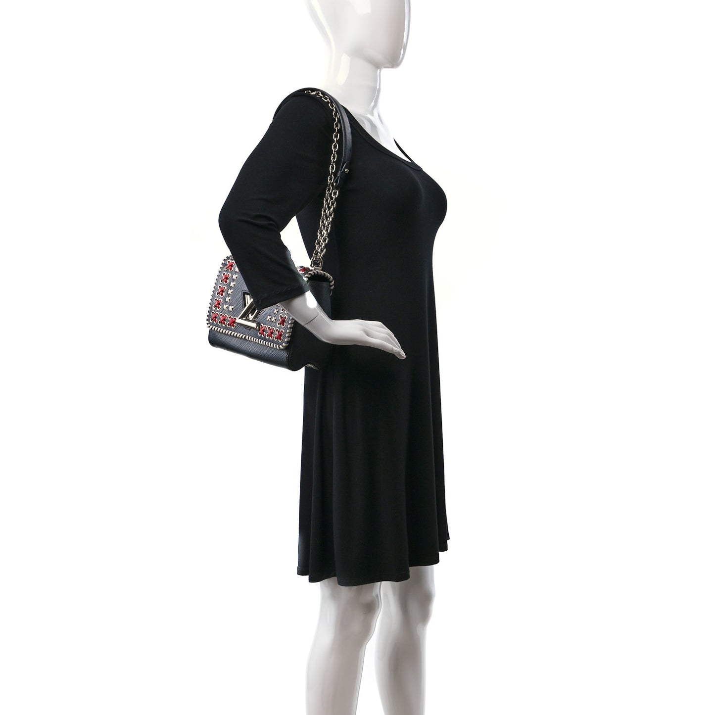 Epi Embroidered Twist Shoulder Bag MM Black
