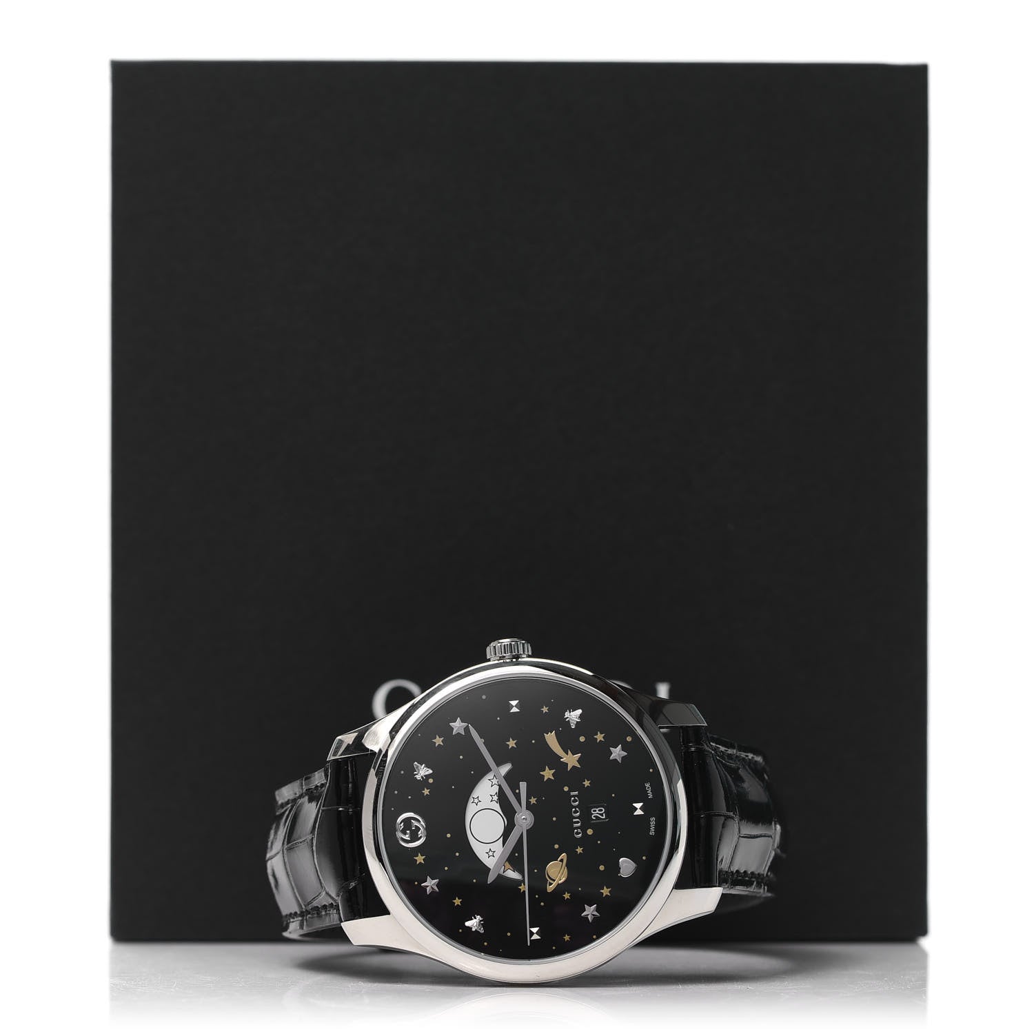 Gucci Stainless Steel Alligator 40mm G-Timeless Moonphase Star Planet Quartz Watch Black 5 of 5