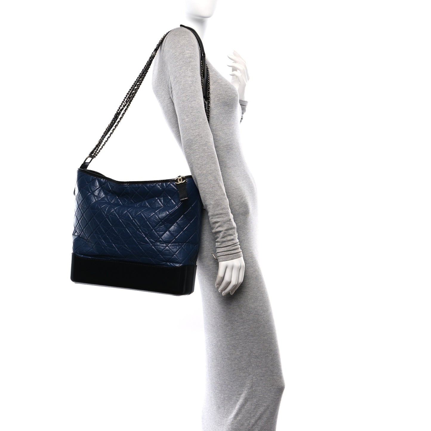Aged Calfskin Quilted Maxi Gabrielle Hobo Navy Black